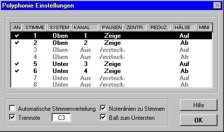 Polyphonie-Einstellungen